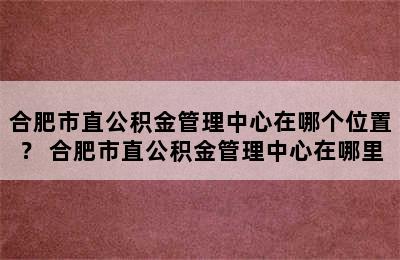 合肥市直公积金管理中心在哪个位置？ 合肥市直公积金管理中心在哪里